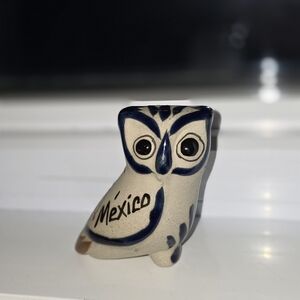 Handcrafted Ceramic Owl Figurine - Blue and Cream